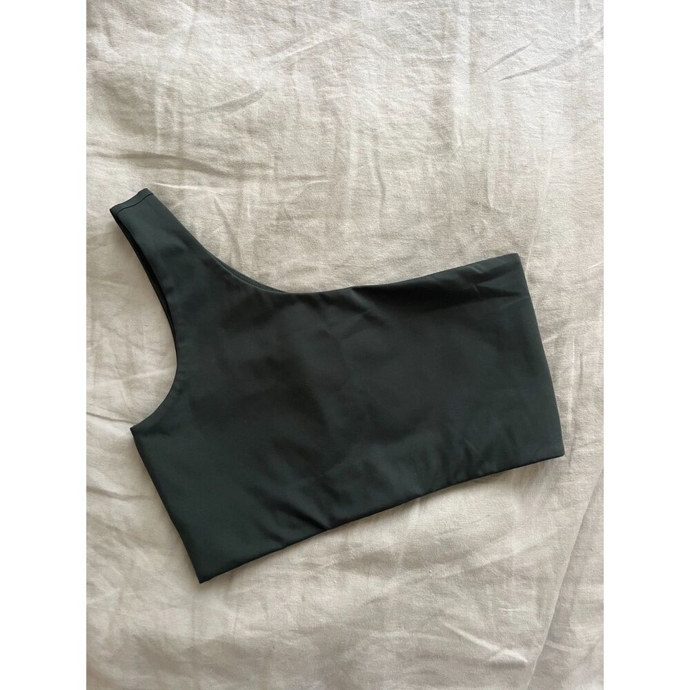 Girlfriend Collective Bianca One Shoulder Bra in Moss - sz medium